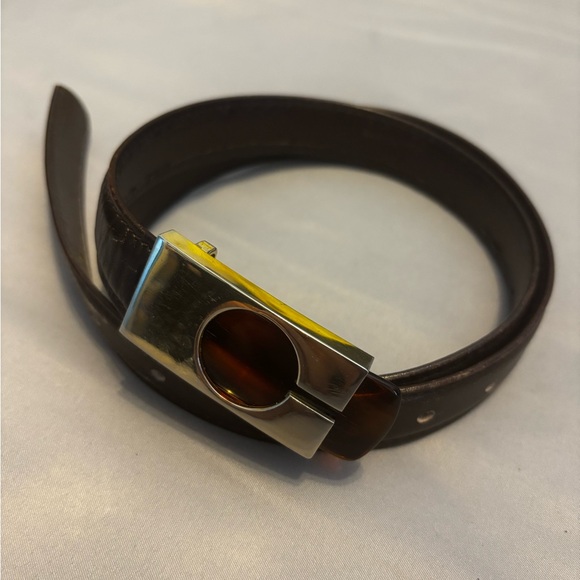 Brown Leather Belt with Gold Buckle - Picture 1 of 2